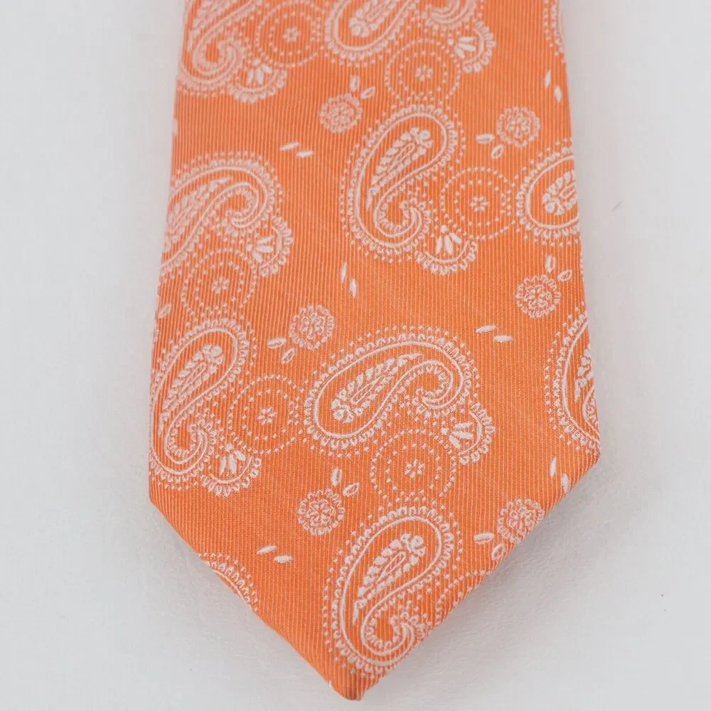 Izod Silk Neck Tie Men 58 in Silk Orange Peach Cream Paisley Floral Necktie Wide